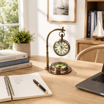 Vintage Nautical Hanging Desk Clock With Compass Base, 10 of 12