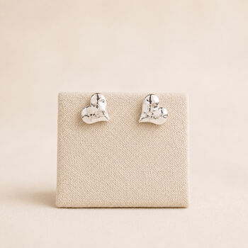 Sterling Silver Plated Hammered Heart Stud Earrings, 3 of 6