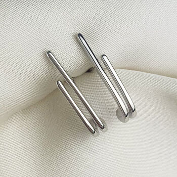 Sterling Silver Bar Cuff Stud Earrings, 2 of 6