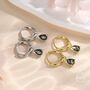Sterling Silver Moss Agate Droplet Huggie Hoop Earrings, thumbnail 7 of 11