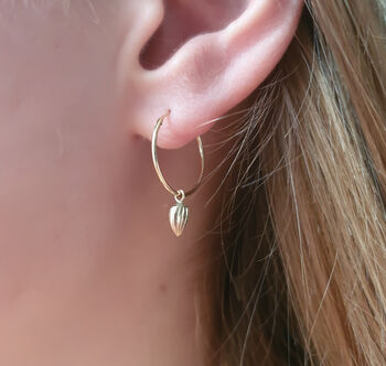 9ct Gold Droplet Hoop Earrings, 2 of 3