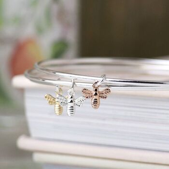 Three Strand Bangle With Bee Charms, 2 of 4