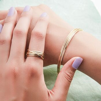 Gold Plated Overlapping Wire Sterling Silver Ring, 2 of 6