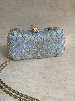 Handcrafted Raw Silk Rectangular Blue Clutch, 4 of 10