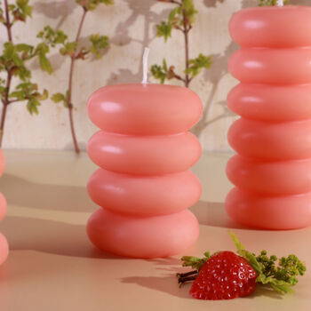 G Decor Strawberry Lip Balm Scented Pebble Bubble Stack Sculptural Pillar Candle, 3 of 5