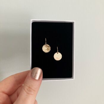 Hammered Rolled Gold Disc Earrings, 3 of 6
