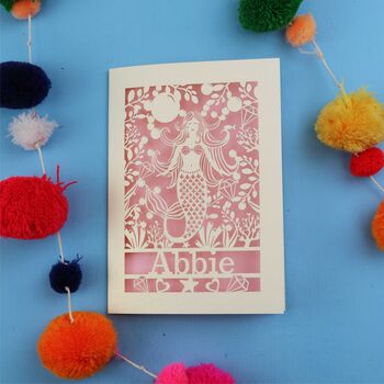 Personalised Papercut Mermaid Birthday Card, 6 of 11