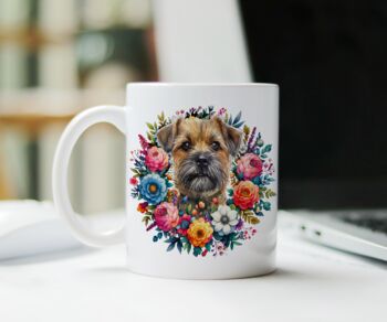 Personalised Border Terrier Summer Floral Dog Wreath Cushion And Mug Gift Bundle, 2 of 4