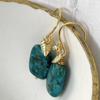 Chinese Turquoise And Gold Leaf Earrings, 6 of 7