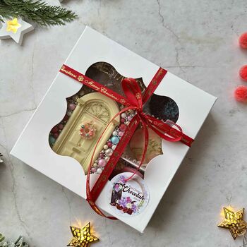 Christmas Chocolate Door With Wreath, Personalised Gift, 5 of 9