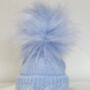 Embroidered Blue Single Pom Pom Knitted Baby Hat, thumbnail 4 of 6