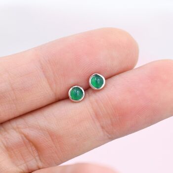 Green Onyx Stud Earrings In Sterling Silver, 5 of 11