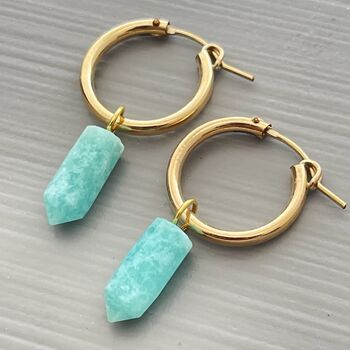 Amazonite Gemstone Spike Hoop Earrings In Gold Vermeil, 4 of 6