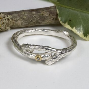 Diamond Forked Twig Wedding Ring, Organic Wedding Band, 4 of 9
