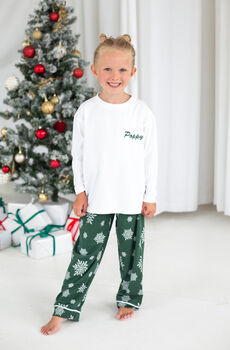 Family Christmas Personalised Snowflake Pyjamas In Red And Green, 8 of 10