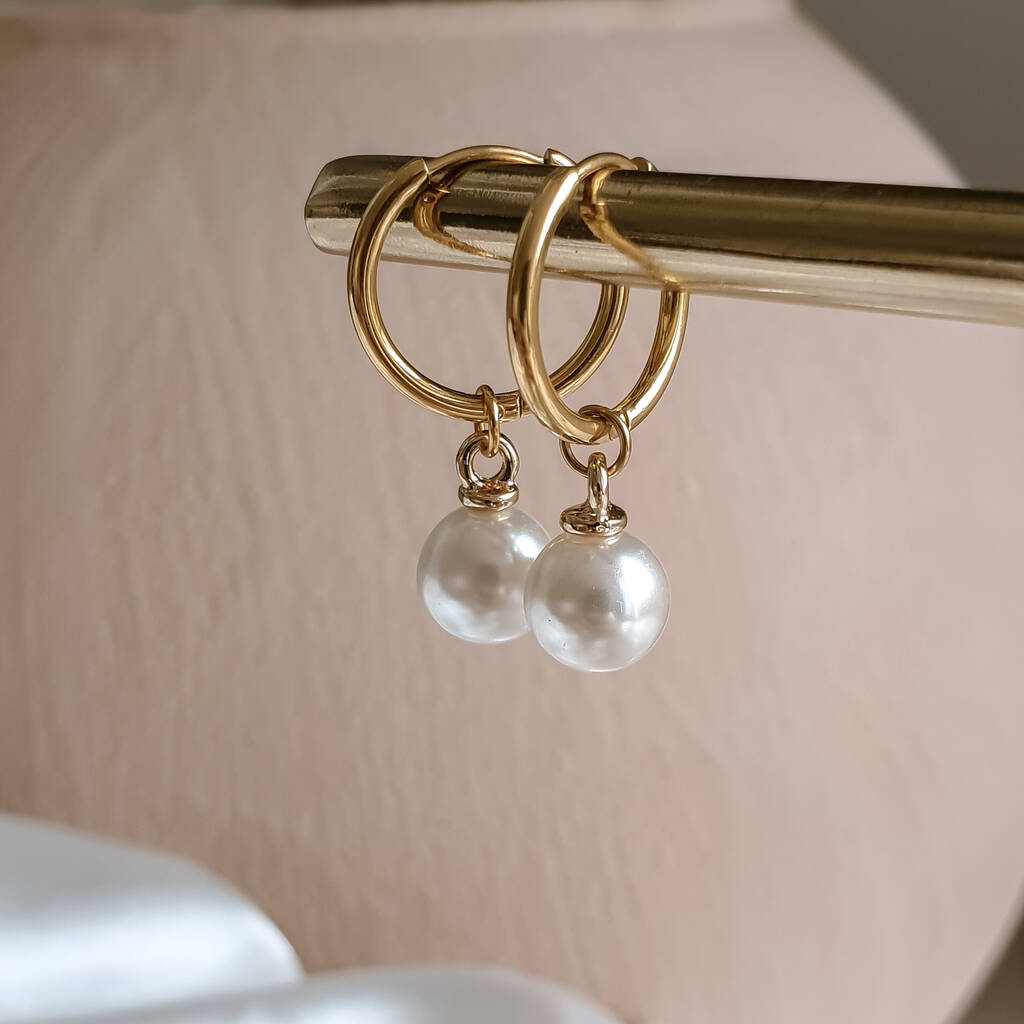 Small Pearl Hoop Earrings By Misskukie | notonthehighstreet.com