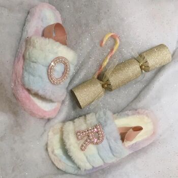 Children's Personalised Rainbow Faux Fur Slippers, 2 of 4