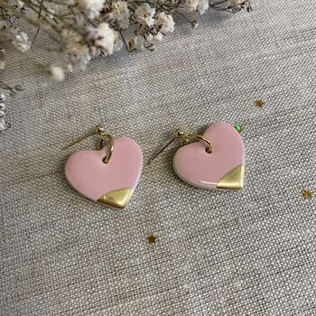 Pink Heart Ceramic Earrings 22k Gold Lustre, 4 of 4
