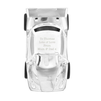 Personalised Silver Plated Racing Car Money Box, 2 of 3