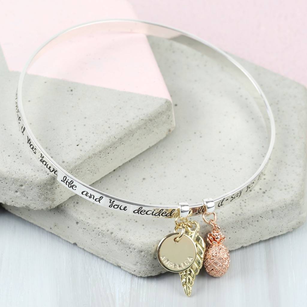 Personalised 'Adventure' Meaningful Words Charm Bangle By Lisa Angel