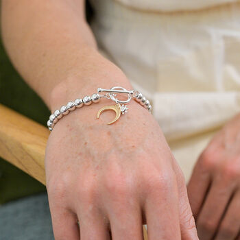 Silver And Gold Plated Sun And Moon Charm T Bar Bracelet, 5 of 5