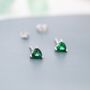 Sterling Silver Tiny Emerald Green Cz Heart Stud Earrings, thumbnail 7 of 12