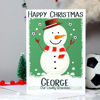 Personalised Snowman Football Christmas Card, 5 of 12