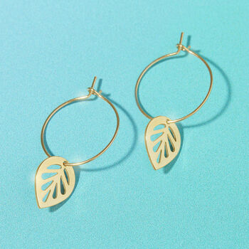 Leaf Drop Hoop Earrings, 4 of 8