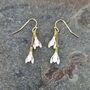 Snowdrop White Flower Drop Hook Earrings, Gold Tone, thumbnail 4 of 4