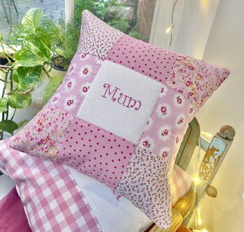 Sugar Plum Patchwork Name Cushion, 9 of 9