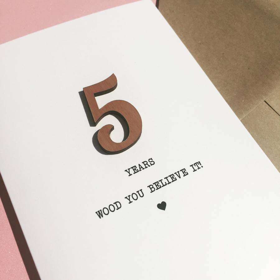 5th anniversary card with wood detail by design by eleven ...
