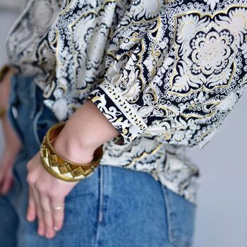 Black, White And Gold Arabesque Print Button Down Shirt, 2 of 4
