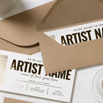Personalised Gold Foil Concert Ticket Gift Voucher, 8 of 9