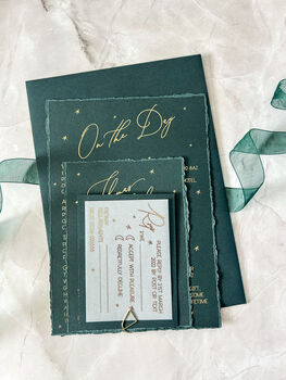 Dark Green And Gold Celestial Wedding Invitation, 11 of 11
