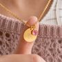 Gold Plated Modern Initial Birthstone Disc Necklace, thumbnail 1 of 7