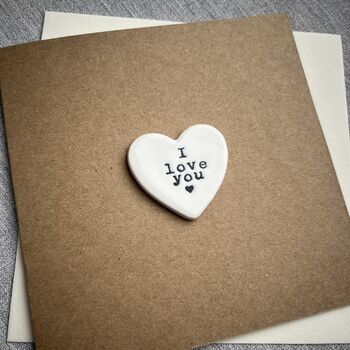I Love You Porcelain Heart Keepsake Token Anniversary Card, 2 of 4