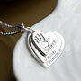 Triple Stacked Hand And Footprint Silver Heart Necklace, thumbnail 1 of 7