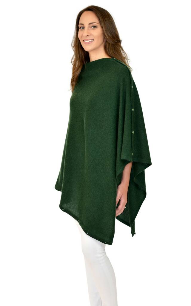 Personalised Dark Green 100% Cashmere Button Poncho, 1 of 8