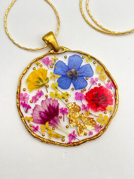 Medium Necklace With Multicolour Flowers In Gold Or Silver, 3 of 9