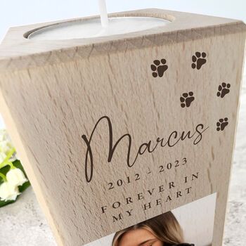 Personalised Solid Wooden Photo Pet Memorial Tea Light Holder 13cm H X Five.5cm W X Five.5cm D, 2 of 6
