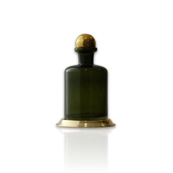 Deep Green Glass Decanter With Brass Base, 2 of 2
