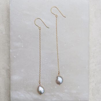 Alina Long Chain Pearl Earrings, 2 of 3