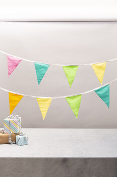 Washable Cotton Rainbow Coloured Bunting 14 Flags, 3 of 5
