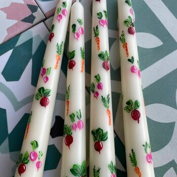 Hand Painted Ivory Vegetable Garden Pair Of Candles, 2 of 4