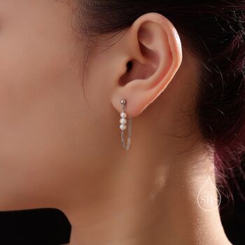 Sterling Silver Genuine Irregular Shape Pearl And Chain Earrings, 6 of 12