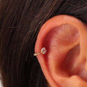 9ct Solid Gold Round Cz Helix Hoop Earring, 2 of 4
