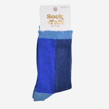 Women's Glitter Socks Navy Blue Colour Block, 5 of 5