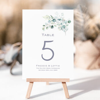 Wedding Table Numbers Eucalyptus And Green Leaf, 3 of 4