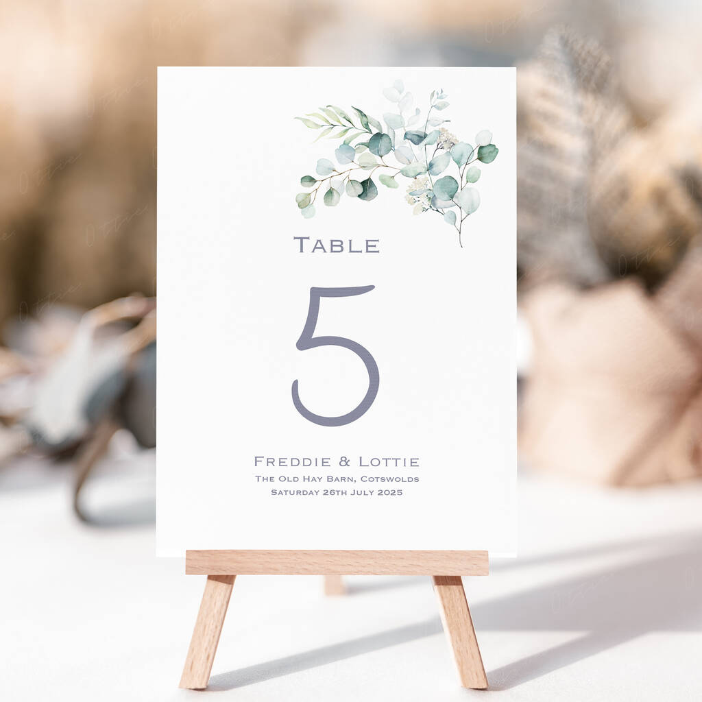 Wedding Table Numbers Eucalyptus And Green Leaf By Ottie Design