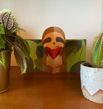 Handmade Sloth Pop Up Love Card, 2 of 6